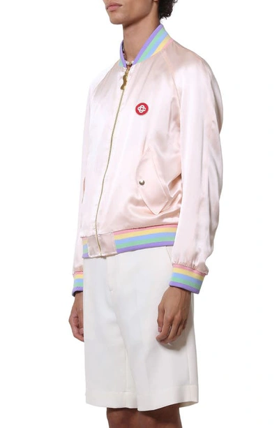 Shop Casablanca Souvenir Masao San Silk Bomber Jacket In Light Pink Masao San