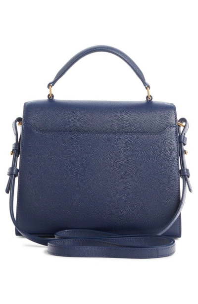 Shop Saint Laurent Mini Cassandra Leather Top Handle Bag In Blue Charron