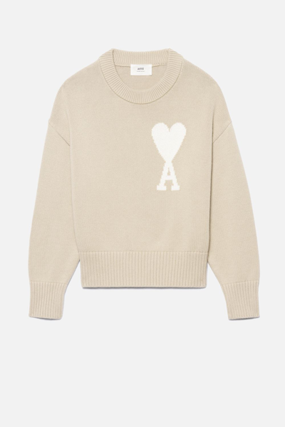 Ami Alexandre Mattiussi Ami Paris Logo Intarsia Knit Crewneck Sweater In  Neutrals | ModeSens