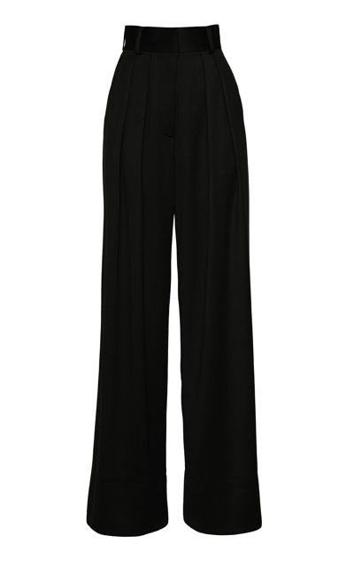 Shop Brandon Maxwell Women's Wide-leg Wool Satin Faille Pants In Green,black