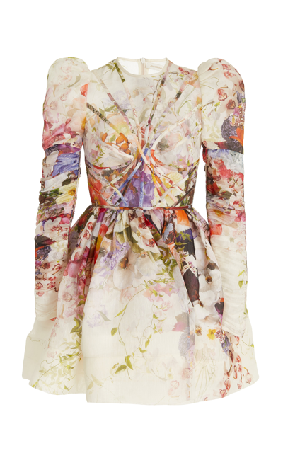 Shop Zimmermann Women's Prima Paneled Linen-silk Mini Dress In Floral