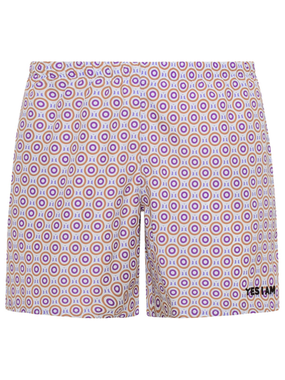 Shop Yes I Am White And Purple Polyester Dot Swim Trunks In Pink
