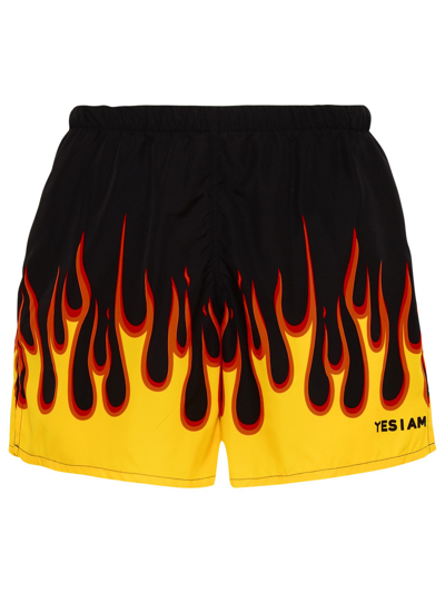 Shop Yes I Am Black And Yellow Polyester On Fire Swim Trunks