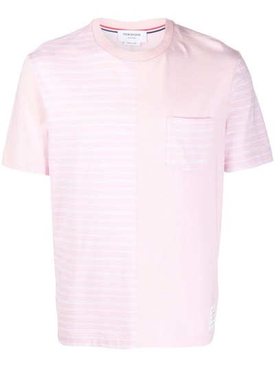 Shop Thom Browne Striped Panel T-shirt In Pink