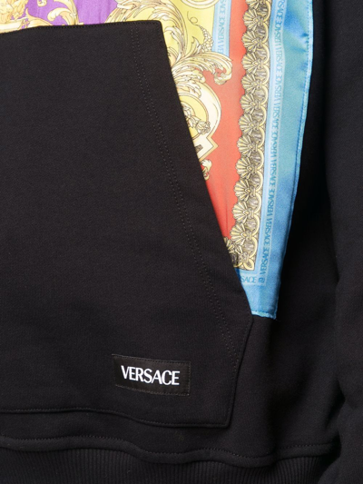 Shop Versace Baroque-panelled Pullover Hoodie In Schwarz