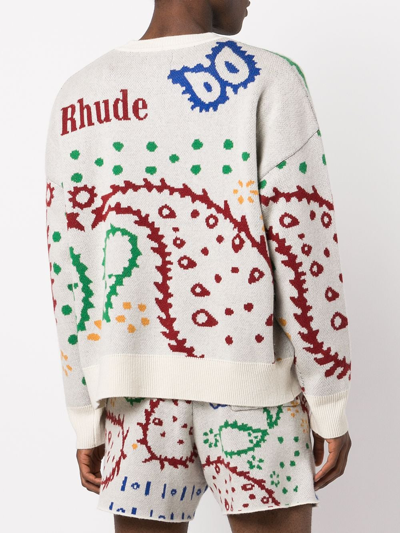 Shop Rhude Intarsia Knit Sweater In Neutrals