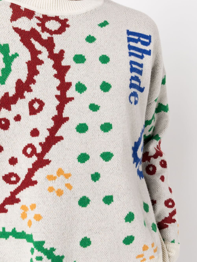 Rhude Merino Wool And Cashmere-blend Jacquard Sweater In Neutrals
