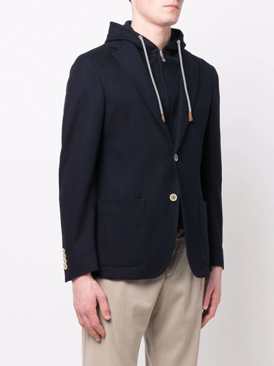 Shop Eleventy Hoodie-layered Blazer Jacket In Blau