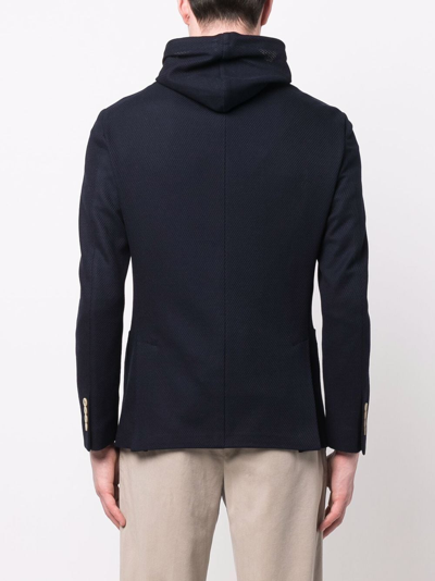 Shop Eleventy Hoodie-layered Blazer Jacket In Blau