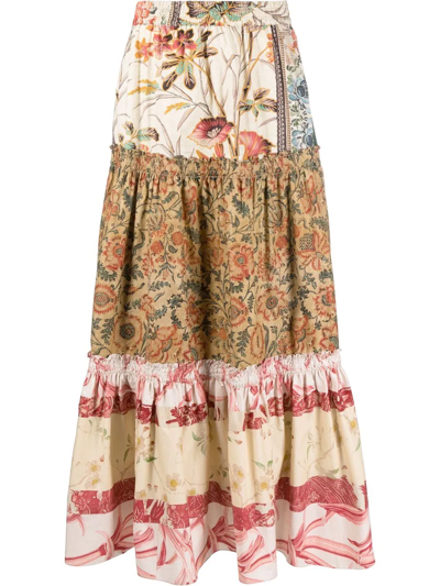 Shop Pierre-louis Mascia Patchwork Floral-print Maxi Skirt In Nude