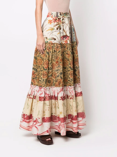 Shop Pierre-louis Mascia Patchwork Floral-print Maxi Skirt In Nude