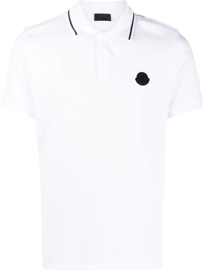 Moncler Logo Patch Tipped Cotton Piqué Polo In White | ModeSens