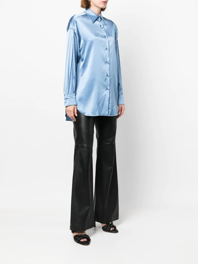 Tom Ford Stretch-silk Pointed-collar Shirt In Blau
