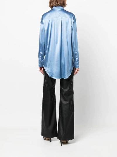 Tom Ford Stretch-silk Pointed-collar Shirt In Blau