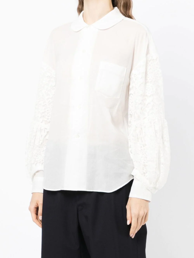 Shop Comme Des Garçons Comme Des Garçons Lace-sleeves Cotton Blouse In Weiss