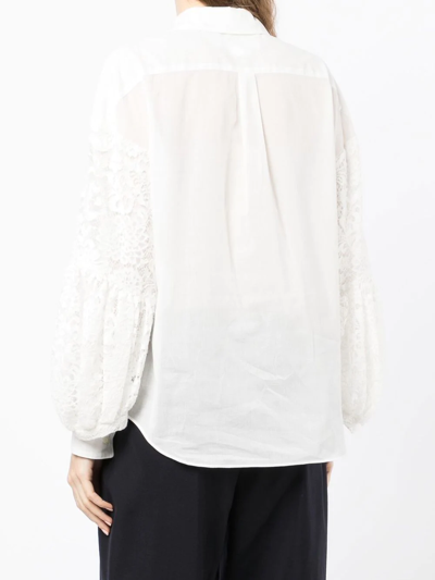 Shop Comme Des Garçons Comme Des Garçons Lace-sleeves Cotton Blouse In Weiss