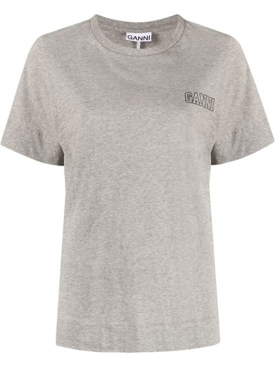 Shop Ganni Logo-print Organic Cotton T-shirt In Grau