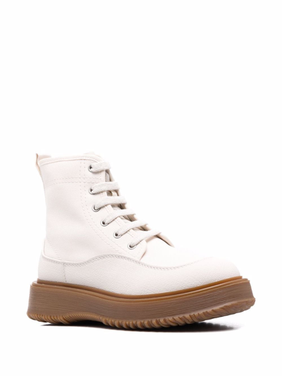 Shop Hogan Lace-up Leather Boots In Nude