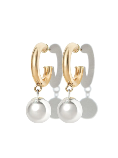 Shop Loren Stewart 10kt Yellow Gold Pearl Hoop Earrings