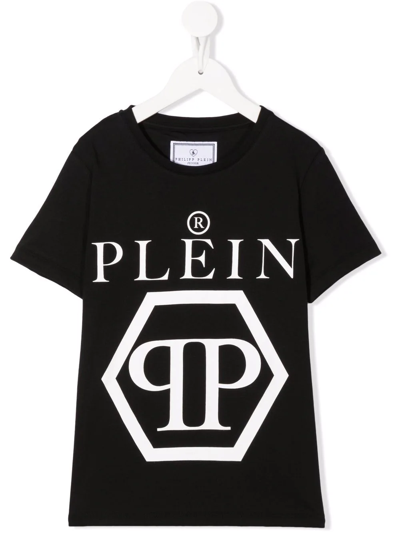 Shop Philipp Plein Junior Logo-print Cotton T-shirt In Black
