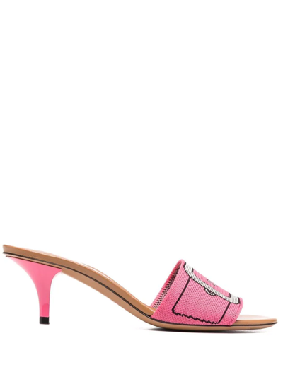 Shop Marni Buckle-print Mules In Pink