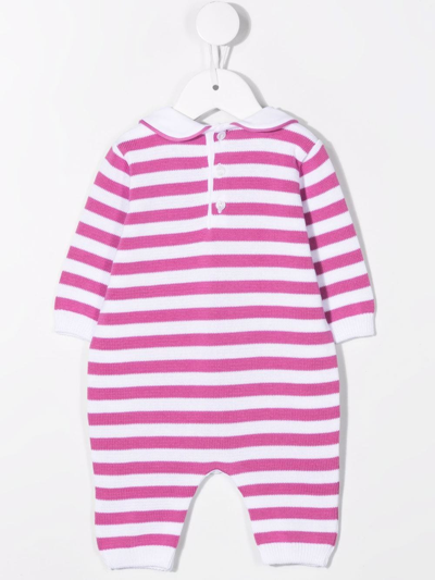 Shop Little Bear Peter-pan Collar Striped Babygrow Set In Pink