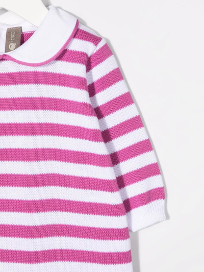 Shop Little Bear Peter-pan Collar Striped Babygrow Set In Pink