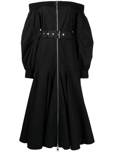 Shop Alexander Mcqueen Off-shoulder Belted Dress In Black