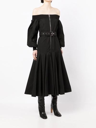 Shop Alexander Mcqueen Off-shoulder Belted Dress In Black