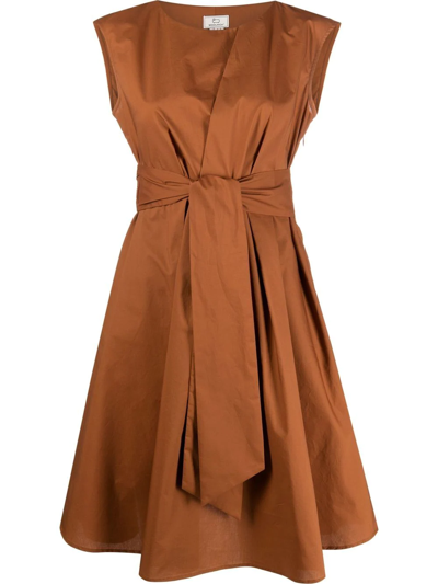 Shop Woolrich Waist-tie A-line Dress In Brown
