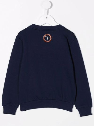 Shop Trussardi Junior Textured-logo Sweatshirt In Blue