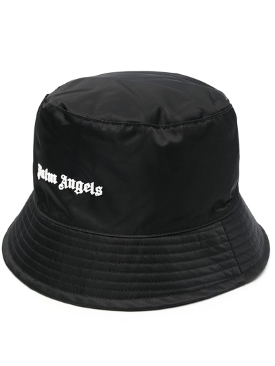 Shop Palm Angels Logo-print Bucket Hat In Black