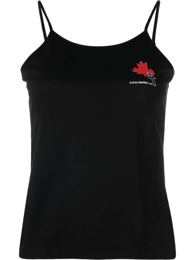 Shop Dsquared2 Maple Leaf Logo-print Vest Top In Black