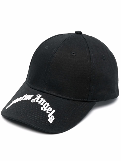 Shop Palm Angels Logo-print Cotton Cap In Black