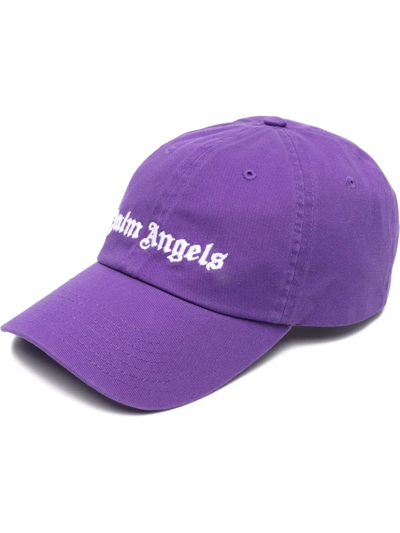 Shop Palm Angels Logo-embroidered Cotton Cap In Purple