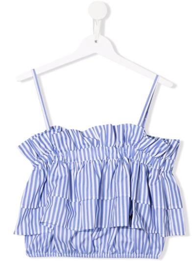 Shop Msgm Teen Striped Tiered Top In Blue