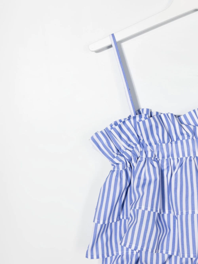 Shop Msgm Teen Striped Tiered Top In Blue