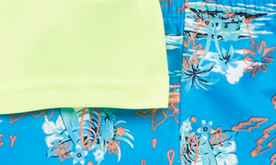 Shop Hurley Dooble Isle Print Rashguard & Swimming Trunks 2-piece Set In Neptune Blue