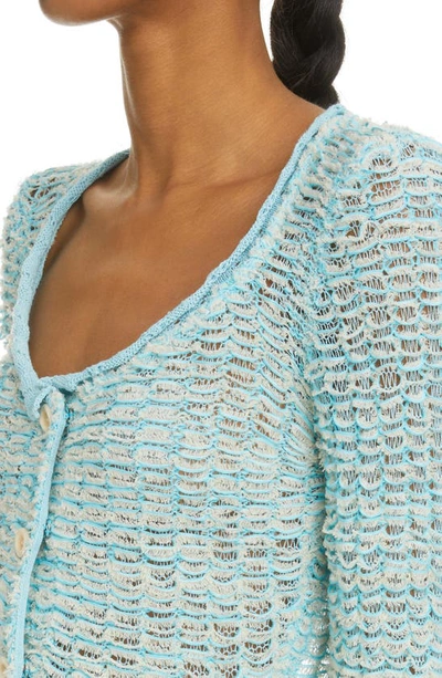 Shop Acne Studios Kangie Open Knit Crop Cotton Blend Cardigan In Aqua Blue