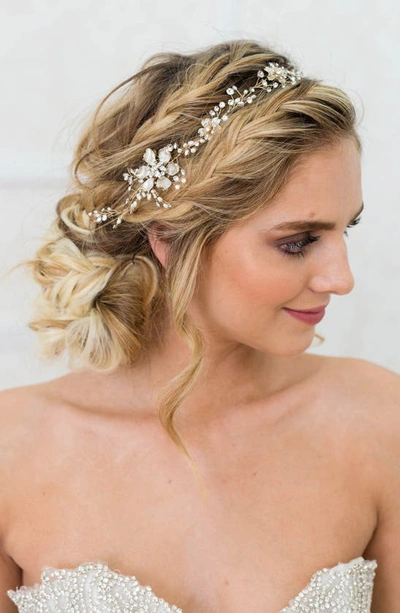 Shop Brides And Hairpins Atiena Embellished Floral Motif Halo & Sash In 14 K Gold