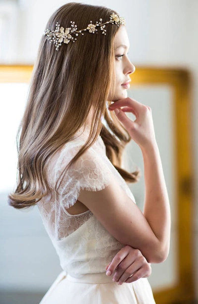 Brides And Hairpins Brides & Hairpins Atiena Embellished Floral Motif Halo & Sash In 14 K Gold