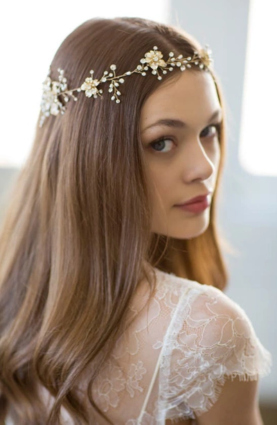 Brides And Hairpins Brides & Hairpins Atiena Embellished Floral Motif Halo & Sash In 14 K Gold