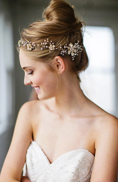 Brides And Hairpins Brides & Hairpins Atiena Embellished Floral Motif Halo & Sash In 14 K Gold