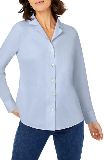 Shop Foxcroft Non-iron Notched Collar Button-up Shirt In Blue Wave