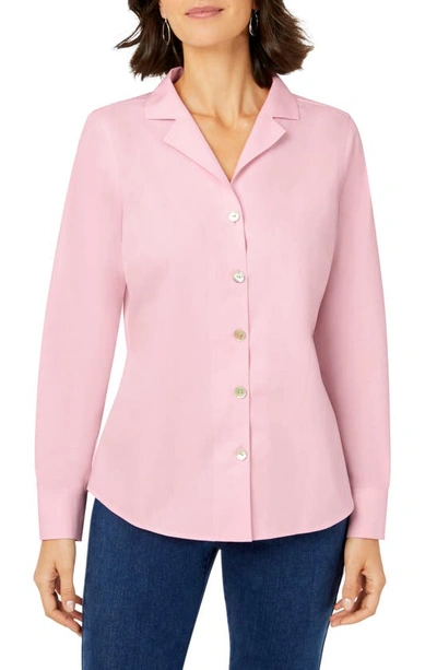 Shop Foxcroft Non-iron Notched Collar Button-up Shirt In Chambray Pink