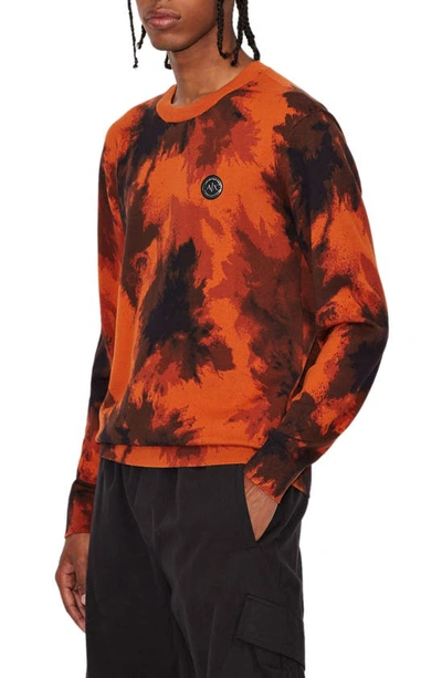 Shop Armani Exchange Camo Ink Crewneck Sweater In Ink Camo Orange