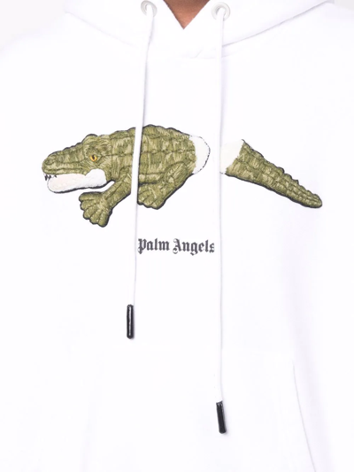 Shop Palm Angels Crocodile-print Cotton Hoodie In White