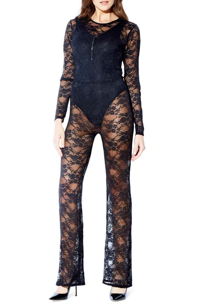 Shop Hauty Lace Long Sleeve Catsuit In Black