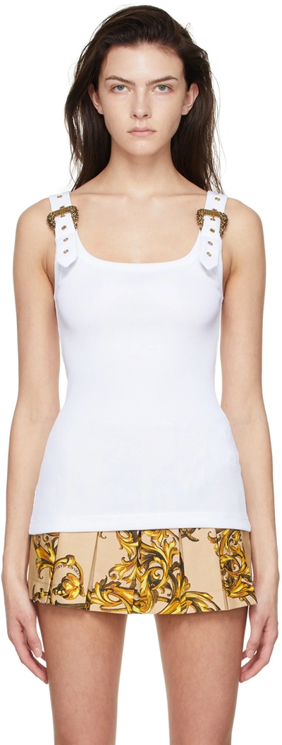 Shop Versace Jeans Couture White Rib Knit Tank Top In E003 White
