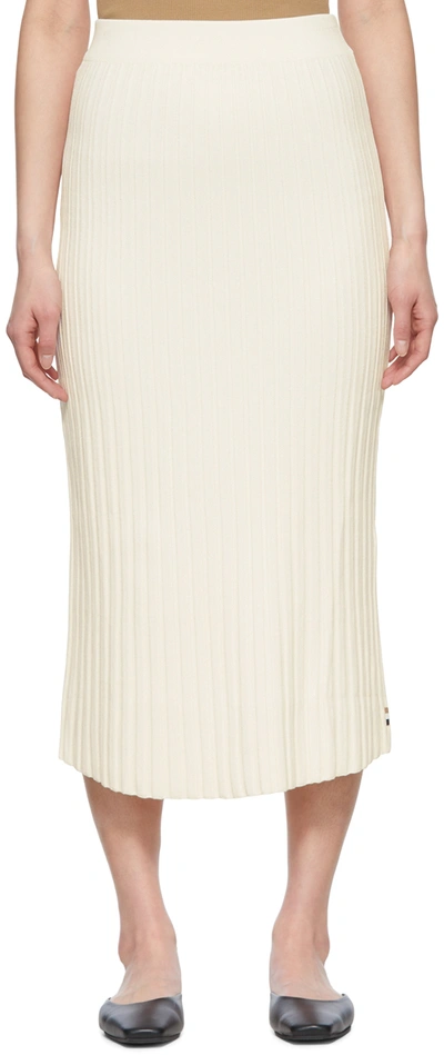 Shop Hugo Boss White Viscose Midi Skirt In 118 Open White